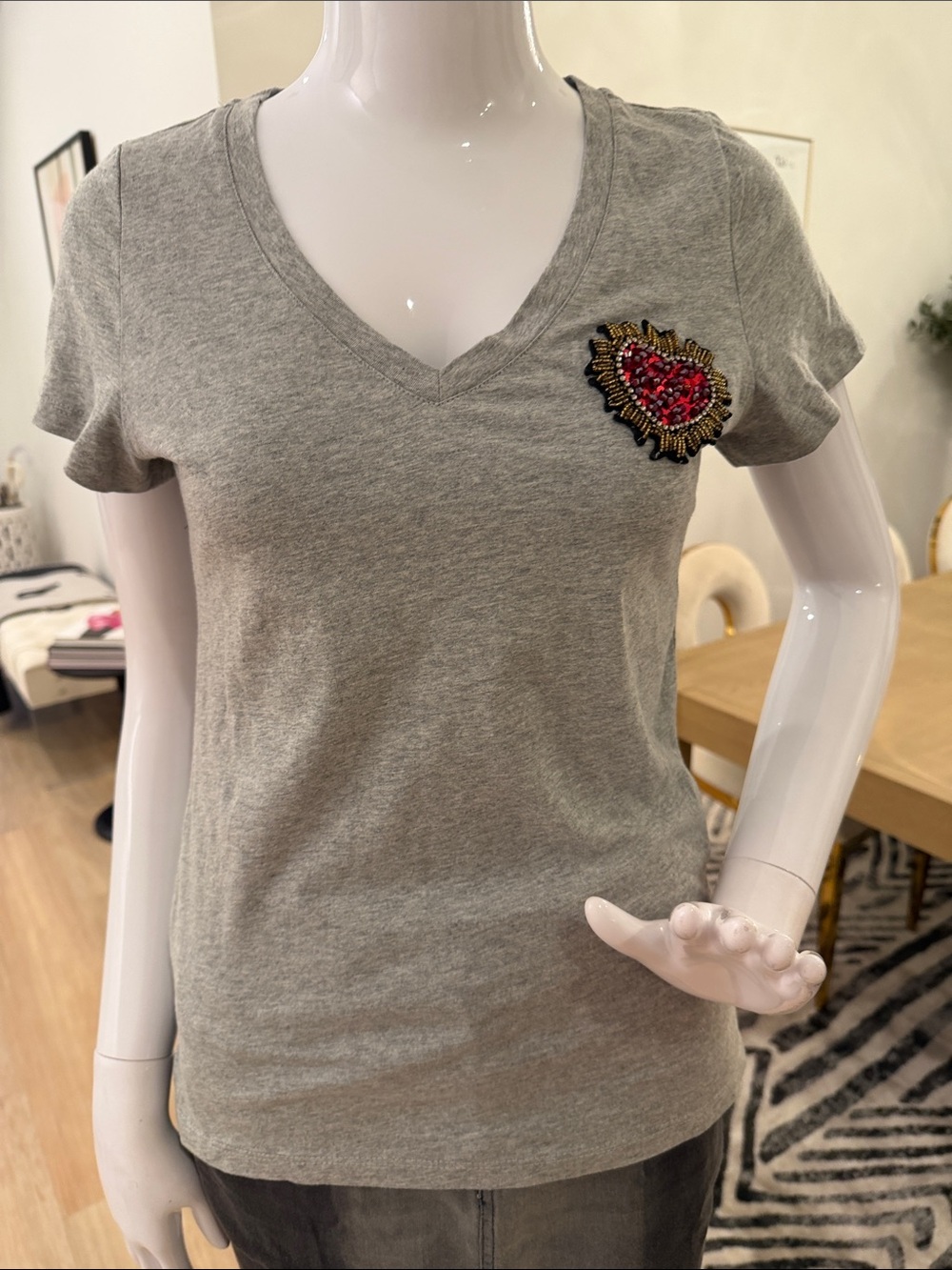 G by Giuliana Heather Grey Tee w/ bejeweled Heart